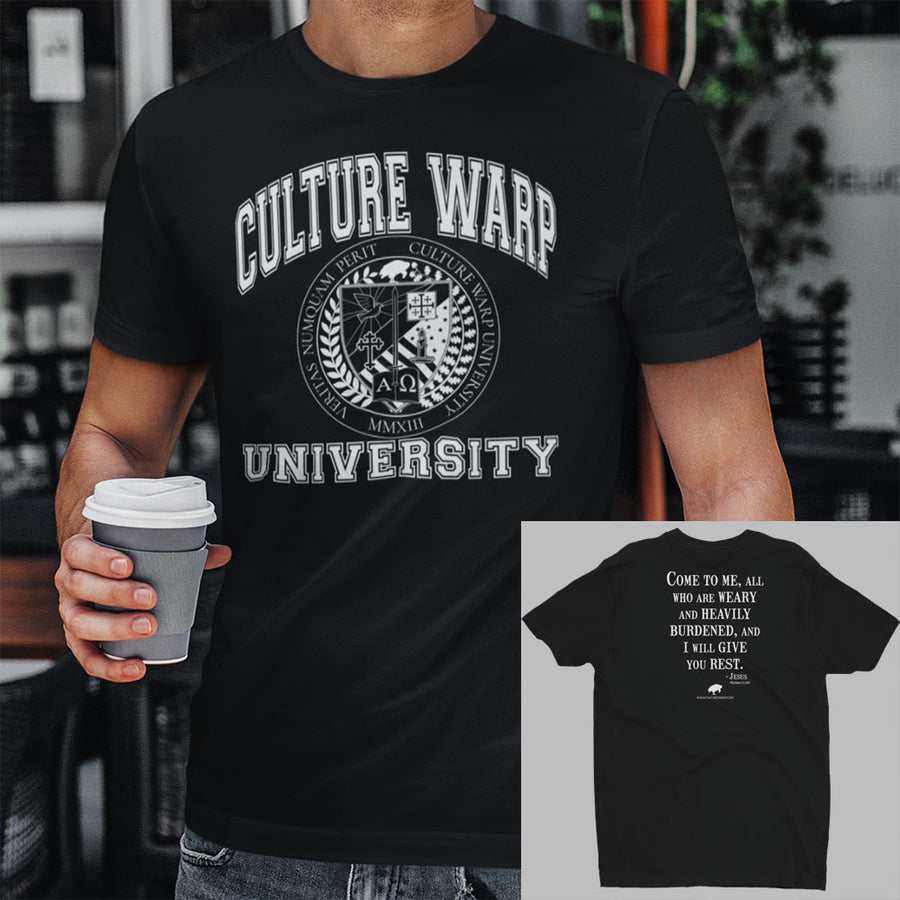Black/White Culture Warp Christian T-Shirt. The shirt style is Men's Fashion T-Shirt , size S. The design is Come to Me - CWU Collection.