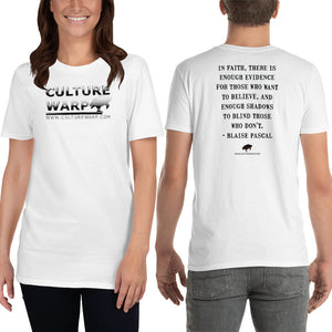 White Culture Warp Christian T-Shirt. The shirt style is Classic Unisex T-Shirt , size S. The design is Enough Evidence for Those Who Want to Believe - Chrome Collection.