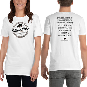 White (Original) Culture Warp Christian T-Shirt. The shirt style is Classic Unisex T-Shirt , size S. The design is Enough Evidence for Those Who Want to Believe - Classic Collection.