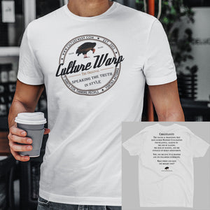 White (Original) Culture Warp Christian T-Shirt. The shirt style is Men's Fashion T-Shirt , size S. The design is Traditions & Values - Classic Collection.