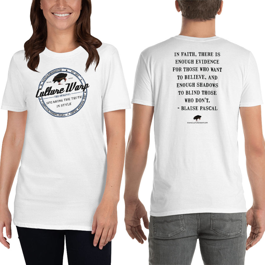 White (Vintage) Culture Warp Christian T-Shirt. The shirt style is Classic Unisex T-Shirt , size S. The design is Enough Evidence for Those Who Want to Believe - Classic Collection.