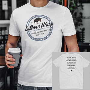 White (Vintage) Culture Warp Christian T-Shirt. The shirt style is Men's Fashion T-Shirt , size S. The design is Enough Evidence for Those Who Want to Believe - Classic Collection.