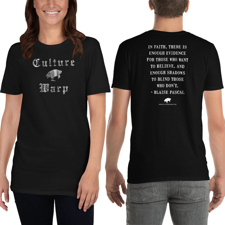 Black Culture Warp Christian T-Shirt. The shirt style is Classic Unisex T-Shirt , size S. The design is Enough Evidence for Those Who Want to Believe - Cocytus Collection.