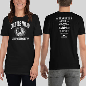 Black/White Culture Warp Christian T-Shirt. The shirt style is Classic Unisex T-Shirt , size S. The design is Blameless and Pure - CWU Collection.