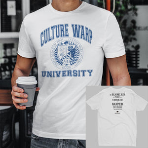 White/Navy Culture Warp Christian T-Shirt. The shirt style is Men's Fashion T-Shirt , size S. The design is Blameless and Pure - CWU Collection.