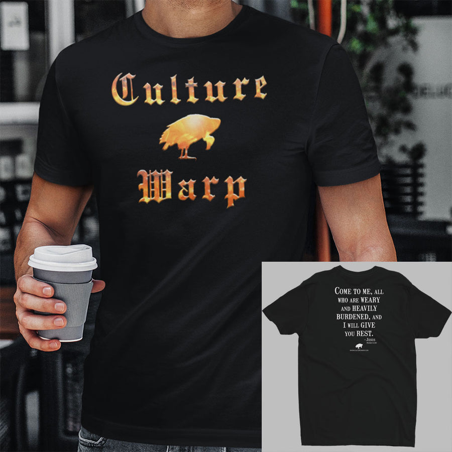 Black Culture Warp Christian T-Shirt. The shirt style is Men's Fashion T-Shirt , size S. The design is Come to Me - Inferno Collection.