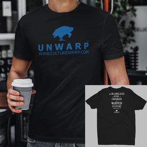 Black/Blue Culture Warp Christian T-Shirt. The shirt style is Men's Fashion T-Shirt , size S. The design is Blameless and Pure - UNWARP Collection Collection.