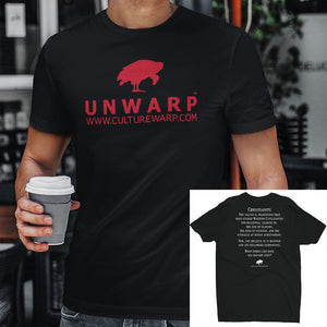 Black/Red Culture Warp Christian T-Shirt. The shirt style is Men's Fashion T-Shirt , size S. The design is Traditions & Values - UNWARP Collection Collection.