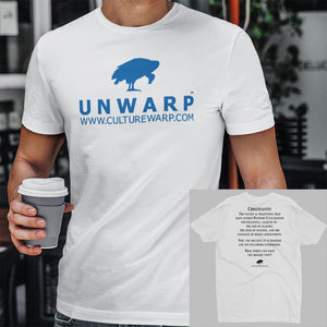 White/Blue Culture Warp Christian T-Shirt. The shirt style is Men's Fashion T-Shirt , size S. The design is Traditions & Values - UNWARP Collection Collection.
